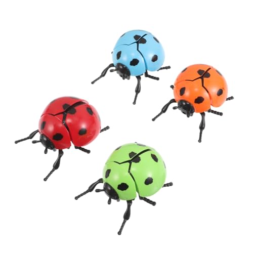 WEKAMOS 4 Stück Teiliges Mechanisches Marienkäfer aufziehtier Realistisch Krabbelndes Insekt Robustem Kunststoff Buntes Wind up Insekten als Partyfüllung und Lernspielzeug von WEKAMOS