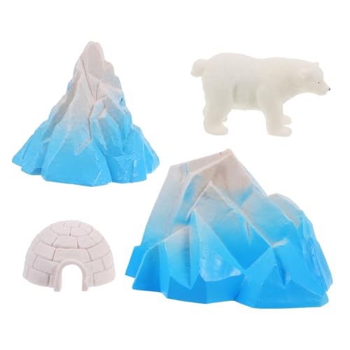 WEKAMOS 4 Stück Teiliges Mini Igloo Modell mit Realistischen Polarfiguren Detailreiches Schneehäuser Dekorative Polare Landschaft für Puppenhaus und Kinderzimmer Inklusive Großem Eisbär von WEKAMOS
