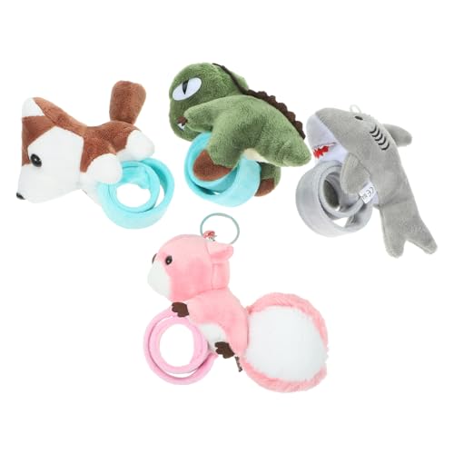 WEKAMOS 4 Stück Teiliges Plüsch Tier Snap Armband Weiches Leichtes Niedliche Dinosaurier Motiv als Geburtstagsgeschenk oder Party Accessoire für Jungen und Mädchen von WEKAMOS