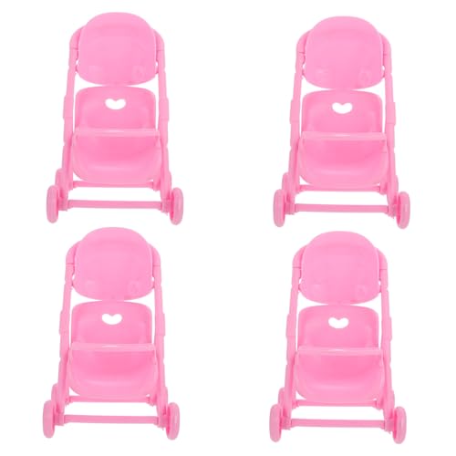 WEKAMOS 4 Stück Teiliges Puppen Kinderwagen Mini Rosa aus Sicherem Abs Kunststoff Realistische Nachbildung als Rollenspiel für Kreativität und Sozialem Lernen von WEKAMOS