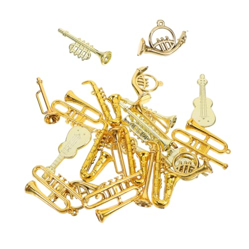 WEKAMOS 48 Stück Miniatur Musikinstrumente Set Kunststoff Violine Trompete Saxophon Französisches Horn Goldene Mini Instrumente Dekoration Puppenhaus Zubehör Weihnachtsbaumschmuck für von WEKAMOS