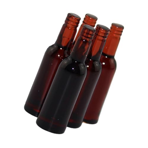 WEKAMOS 5 Stück Mini -Bierflasche winzig Kleine Flaschen Puppenhaus Bierflasche Mini Bierflaschen Modell Realistische Bierflaschen Mini-Bierflasche Miniatur-Bierflaschenkrüge Harz Brown von WEKAMOS