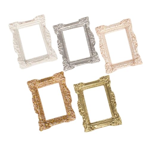 WEKAMOS 5 Stück Miniatur Fotorahmen Teiliges Resin Vintage Stil Dekorative Bilderrahmen für Puppenhaus DIY Basteln Kinderzimmer Deko mit Realistischer Verarbeitung und Zufällige Farbe von WEKAMOS