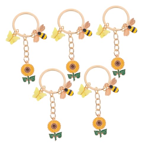 WEKAMOS 5 Stück Sonnenblumen Schlüsselanhänger Bienen Legierung Kleines Tier Taschen Accessoire Süßes Bienen Design Für Die Handtasche Frühlings Party Handtaschen Anhänger von WEKAMOS