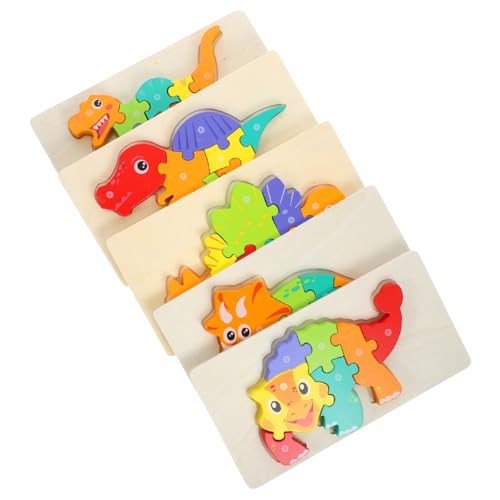 WEKAMOS 5 Stück Teiliges Holzpuzzle Dinosaurier für Kleinkinder Farbenfrohes Montessori Lernspielzeug Hand Auge koordination Kognitiven Fähigkeiten und Problemlösung Langlebig und Sicher von WEKAMOS