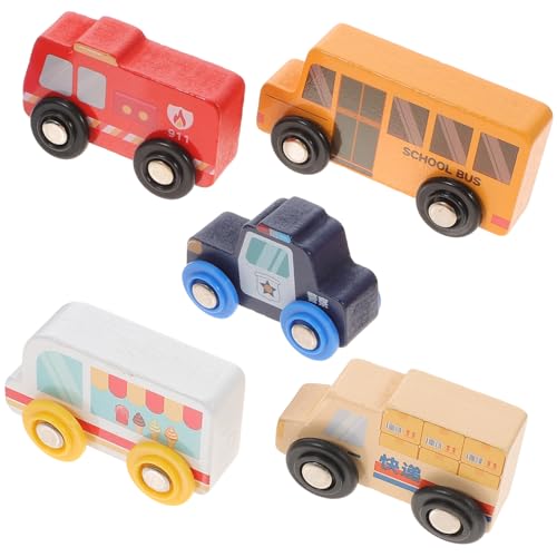 WEKAMOS 5 Stück Teiliges Holzspielzeug mit Feuerwehr und Einsatzfahrzeugen aus Robustem Holz Kleine Holzmodelle Hand Auge Koordination und Kreativität von WEKAMOS