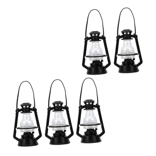 WEKAMOS 5 Stück Teiliges Miniatur Öl Lampen Modelle Schwarze Retro Kerosinlampen Detailgetreue Deko für Puppenhaus DIY Bastelmaterial Glatte Oberfläche Fotorequisite und Sammelobjekt von WEKAMOS
