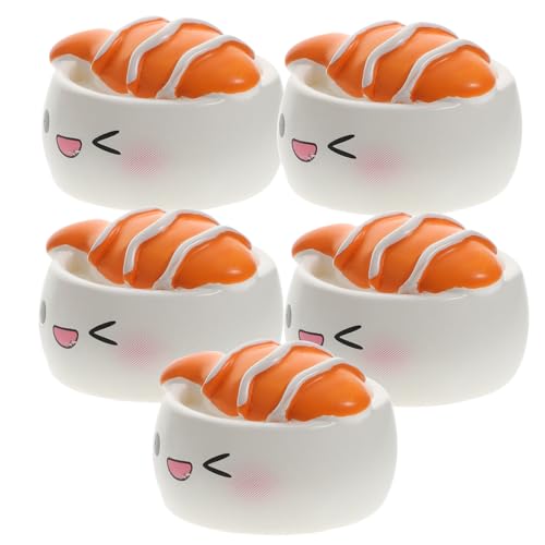 WEKAMOS 5 Stück Teiliges Miniatur Sushi aus Hochwertigem Resin Detailreiche Cartoon Food Modelle Niedliche Mikrolandschaft Dekoration für Puppenhaus Garten Auto und Kinderzimmer von WEKAMOS