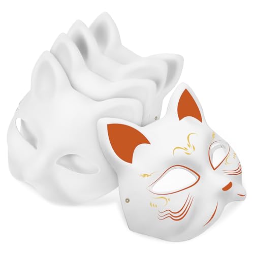 WEKAMOS 5 Teiliges Katzenmasken zum Bemalen aus Papierpulp Leichte Bequeme Tiermasken mit Elastischem Band für Karneval Maskerade Halloween DIY Kostüm und Cosplay Zubehör von WEKAMOS