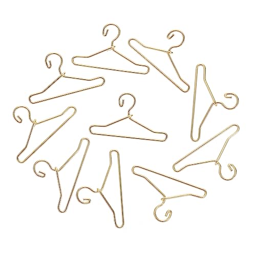 WEKAMOS 50 Stück Mini Kleiderbügel aus Metall für Puppen Goldfarbener Kleiderorganizer für Puppenkleidung zur Aufbewahrung und Präsentation im Kinderzimmer von WEKAMOS