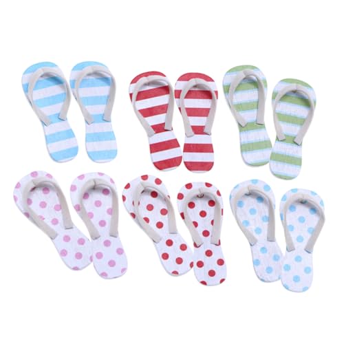 WEKAMOS 6 Paare Miniature Slipper Model Deko Accessoire für Puppenhäuser Sommer Strand Szenerien Miniatur Handwerk Fotografie Requisiten Blau Rot Grün von WEKAMOS