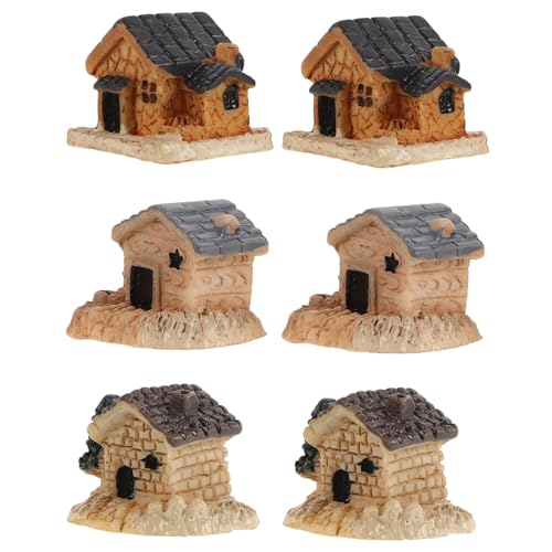WEKAMOS 6 Stück Miniatur Haus Resin Figuren Dorfhaus Modell Mikro Landschaft Deko Garten Bonsai Terrarium Zubehör für Puppenhaus Wohnzimmer und Pflanzenarrangements von WEKAMOS