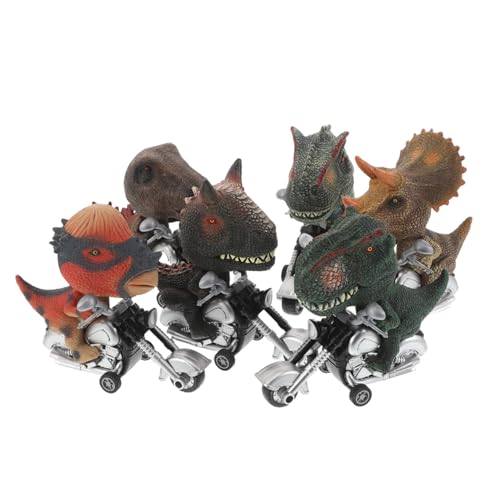 WEKAMOS 6 Stück Teiliges Dinosaurier Pullback Auto Set Robustes Batteriefreies Reibungsauto mit Detailgetreuer Dinosaurier-motorradfigur für Lernen und Drinnen und Draußen von WEKAMOS