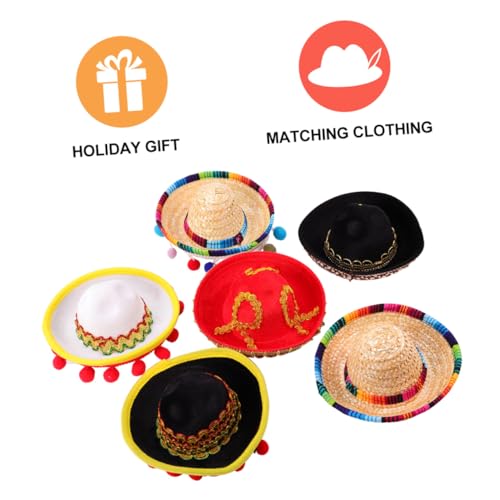 WEKAMOS 6 Stück Teiliges Mexikanische Mini sombrero Haarreifen in Buntem Volksstil Lustige Strohhut accessoires für Frauen und Geeignet für Festivals Partys und Fasching von WEKAMOS