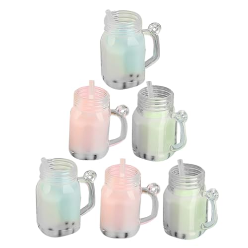 WEKAMOS 6 Stück Teiliges Mini Getränke aus Langlebigem Resin Farbige Miniatur Milchtee Becher Puppenhaus Zubehör für Kreative DIY Dekoration und Detailreiche Mini Haus Gestaltung von WEKAMOS