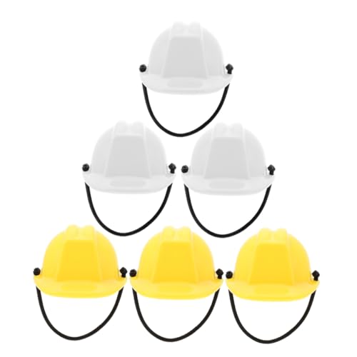 WEKAMOS 6 Stück Teiliges Miniatur Sicherheitshelm Kunststoff Mini Bauhelme für Puppenhaus Dekoration Vielseitig Verwendbar in Weiß Gelb Robust von WEKAMOS