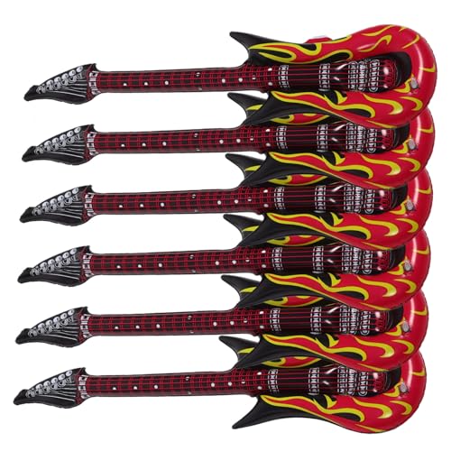 WEKAMOS 6 Stück Teiliges PVC Aufblasbare Gitarren Party Deko Lustige Luftgitarren für Musikfans Strand Zubehör von WEKAMOS