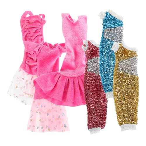 WEKAMOS 6 Stück Teiliges Pailletten Puppen Kostüm EIN Schulter Langes Glitzerkleid Festliches Prom Dress für Verschiedene Puppen und Party Anlässe von WEKAMOS