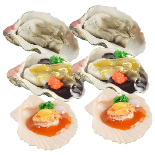 WEKAMOS 6 Stück Teiliges Realistischer Meeresfrüchte Modelle Kleine Muscheln und Austern Dekoratives Küchen und Fotografie Display Robustes DIY Essensspielzeug für Dekoration von WEKAMOS