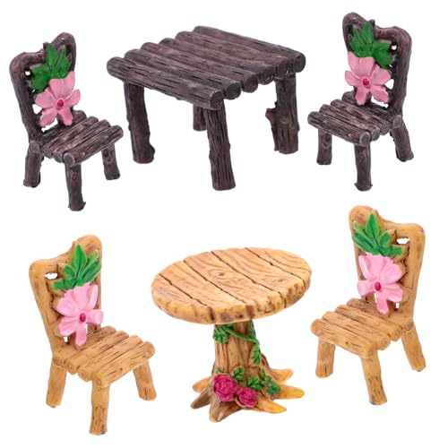 WEKAMOS 6 Stück Tisch Und Stuhlornamente Aus Kunstharz Für Feengarten Tisch Miniatur Feen Minimöbel Schreibtischdekorationen Kleine Häuser Mini Hausmöbel Outdoor von WEKAMOS
