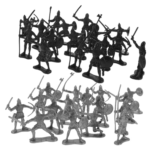 WEKAMOS 60 Stück Teiliges Mittelalterliches Soldaten spielset mit Schwarzen und Silbernen Ritter Figuren aus Robustem Kunststoff Vielseitige Armee Antike Soldaten für Kindergeburtstag und von WEKAMOS