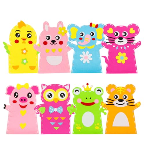 WEKAMOS 8 Stück DIY Handpuppen Bastelset Stoffmaterial Mix Farben Kreatives Handwerk für Entwicklung von Vorstellungskraft und Feinmotorik von WEKAMOS