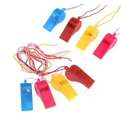 WEKAMOS 8 Stück Teiliges Kunststoff Trillerpfeifen mit Schwarzem Lanyard Robuste Sportpfeifen für Schiedsrichter Trainer und Lauter Klarer für Fußball Party und Outdoor Zufällige Farbe von WEKAMOS