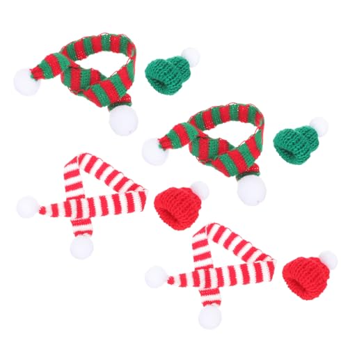 WEKAMOS 8 Stück Teiliges Mini Strickmützen und Schals für Weihnachts weinflaschendekoration Weiche Handgestrickte Accessoires in Rot und Grün DIY Festliche Tisch Baumdeko für Zuhause von WEKAMOS