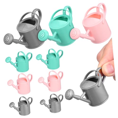 WEKAMOS 9 Stück Teiliges Mini Gießkannen Puppenhaus Gartendeko Kleine Spielzeuggießkanne Mit Griff Farbmix Rosa Grün Silber Für Puppenstuben Zubehör von WEKAMOS