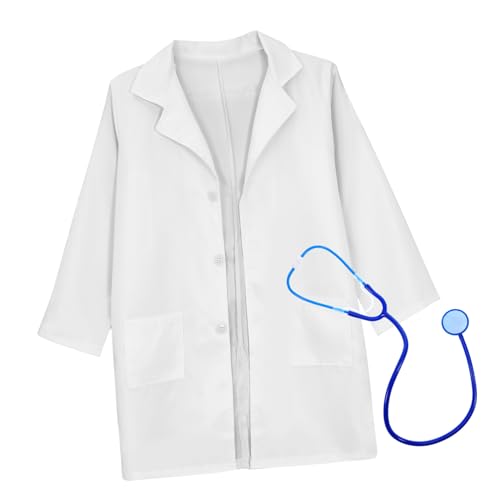 WEKAMOS Arztkostüm Weißer Laborkittel aus Atmungsaktivem Baumwollstoff mit Funktionierendem Praktische Taschen für Jungen und Mädchen Geeignet für Rollenspiele und Kostümpartys von WEKAMOS