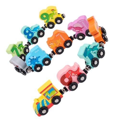 WEKAMOS Dinosaurier Holz Zugspielzeug Set für Kleinkinder Pädagogisches Dinosaurier Zahlen Zugset Fördert Hand Auge Koordination Motorische Fähigkeiten und Kreatives Sicher und Langlebig von WEKAMOS