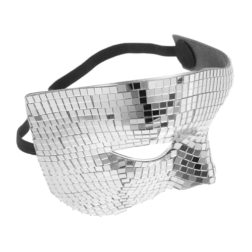 WEKAMOS Disco Maske Silber Spiegelnd Gesicht Reflektierend Party Masquerade Ball Halloween Glitzer Leicht Tragbar für Erwachsene Club Festival Geburtstag von WEKAMOS