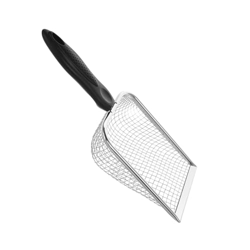 WEKAMOS Edelstahl Sandschaufel mit Feinem Mesh Ergonomisch Geformt als Muschel Multifunktionale Sandsieb Schaufel für Strand Terrarium Garten und Haustierreinigung Schwarz von WEKAMOS