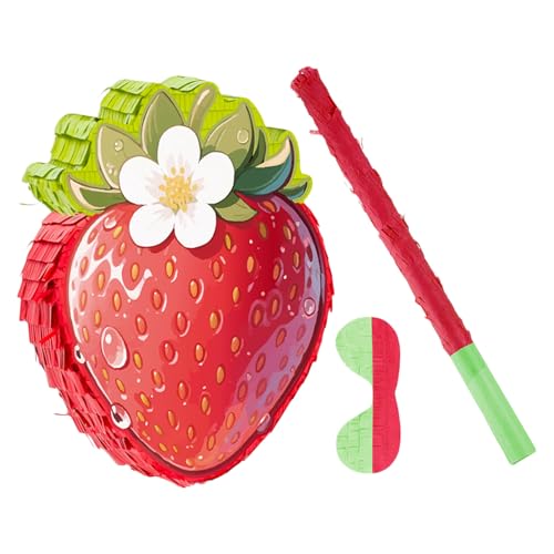 WEKAMOS Erdbeer-piñata Partydeko mit Stab und Augenbinde Sommerliche Frucht-mottoparty Deko für Geburtstagsfeier Babyparty Vielseitiges Spielzubehör für Food-themenveranstaltungen von WEKAMOS