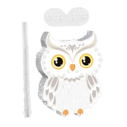 WEKAMOS Eulen Piñata Weiß mit und Augenbinde Interaktives Dschungel Partyspiel für Kindergeburtstag Halloween Babyparty Dekoration und Familienspaß von WEKAMOS