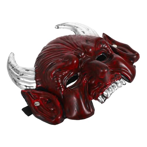 WEKAMOS Halbgesichtsmaske Rote Dämonenmaske mit Spitzen Hörnern Verstellbarer Gummiband Halloween Maske für Erwachsene und Jugendliche Gruseliges Kostüm Zubehör für Cosplay und Party von WEKAMOS