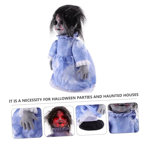 WEKAMOS Halloween Deko Gruselige Stimme Aktivierte Induktionspuppe mit Leuchtenden Augen und Automatischem Lauf Schaurige Halloween Puppen für Party und Haunted House ohne Batterie von WEKAMOS
