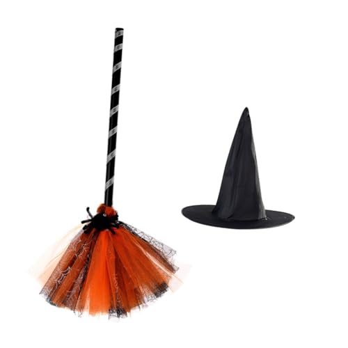 WEKAMOS Halloween Hexenhut und Besen Teiliges Cosplay Kostümzubehör Leuchtender Hexenhut mit Besen für Bühnenauftritte Partydekoration Geeignet für Halloween Kostümpartys und von WEKAMOS