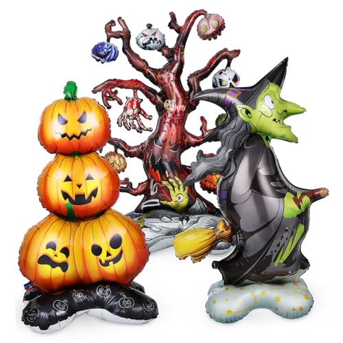 WEKAMOS Halloween Party Deko Teilig Aufblasbare Folien Ballons Stabile Halloween Dekoration mit Kürbis Hexe Gruselige Partyrequisiten für Innen und Außen von WEKAMOS