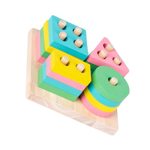 WEKAMOS Holz Bausteine Set für Geometrisches Lernspielzeug Farbenfrohe Formensortierung Stapelbares Montessori Spiel Fördert Feinmotorik und Formwahrnehmung Zufällige Zufällige Farbe von WEKAMOS