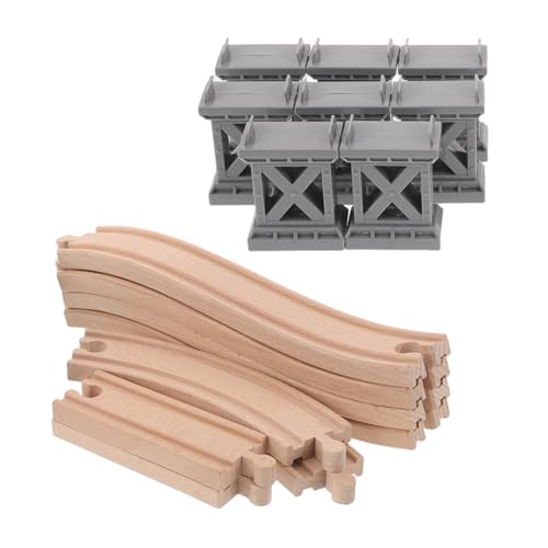 WEKAMOS Holz Eisenbahn Zubehör mit Brückenpfeilern und Geschwungenen Gleisen Kompatibel mit Holz und Plastik Schienen Fördert Kreatives und Familienzusammenhalt für Kleinkinder von WEKAMOS