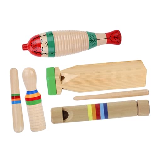 WEKAMOS Holz Musikinstrument Teiliges Percussion mit Fischfrosch Kratzer Holzresonator Zugpfeife Pädagogisches Musikspielzeug für Kleinkinder Kreativen Früherziehung von WEKAMOS