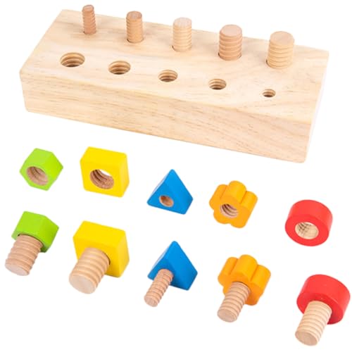 WEKAMOS Holz Steckspielzeug Schraubblock Pädagogisches Formensortierspiel für Kleinkinder Fördert Feinmotorik Farb und Formerkennung Sicher und Griffig Lernspielzeug für Junge Mädchen von WEKAMOS