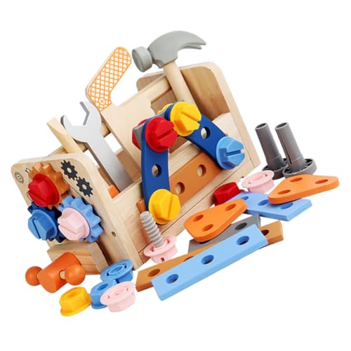 WEKAMOS Holz Werkzeugset Lernspielzeug Realistische Kinderwerkbank Spielzeugkiste für Handliche Motorik für Jungen und Mädchen Ab Jahren von WEKAMOS