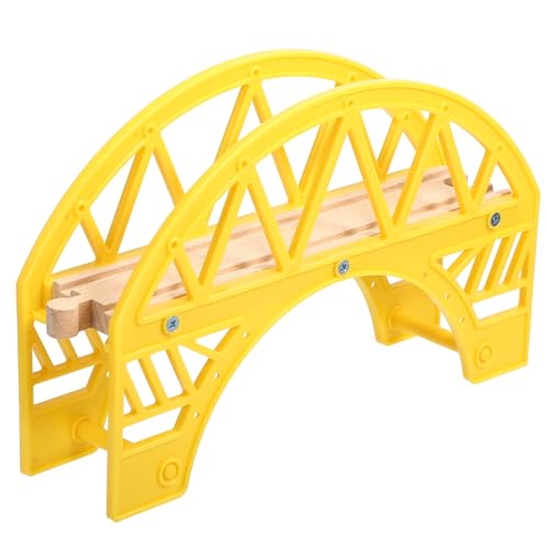WEKAMOS Holzeisenbahn Brücke Ersatzteil Gelb Langlebige Stabile Holzbrücke Kompatibel mit Gängigen Holzbahnsets Realistische Spielzeugbrücke für Bauen und Erweitern von Zuglayouts von WEKAMOS