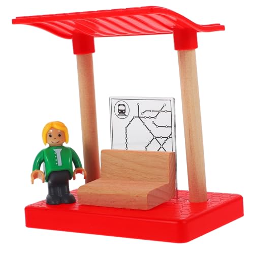 WEKAMOS Holzeisenbahn Zubehör Mini Bahnsteig Modell mit Figuren Dekorative Bahnhof Plattform Fördert Feinmotorik und Kreativität Geeignet für Holzeisenbahn Gleise von WEKAMOS