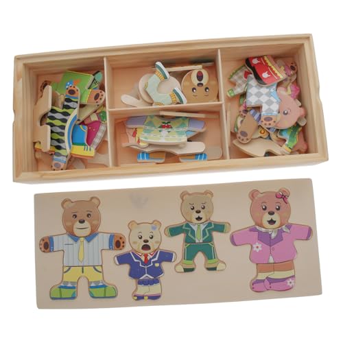 WEKAMOS Holzpuzzle Tiermotiv Ankleidepuzzle Bär Wechselkleidung Lernspielzeug Kreatives Pädagogisches Holzspielzeug für Jungen Mädchen von WEKAMOS