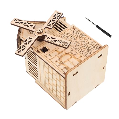 WEKAMOS Holzspieluhr Windmühle mit Motor Puzzle aus Holz für Erwachsene Motorisiertes Montessori Lernspielzeug zur Frühkindlichen Schrauben und Schraubenzieher von WEKAMOS