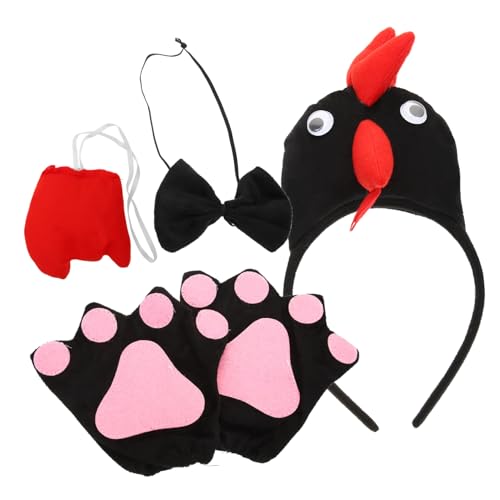WEKAMOS Hühnerkostüm Set mit Kopfschmuck Fliege und Niedliches Ostern Tierkostüm für Mädchen Tierhaarreif für Fasching Karneval Tierparty und Schultheater von WEKAMOS