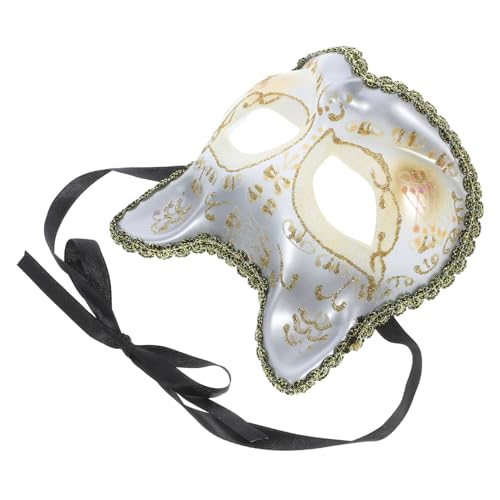 WEKAMOS Katzenmaske Weiß Halbgesicht Cosplay Maske für Halloween Party Kostüm mit Katzenohren Requisit für Bühne und Karneval Leicht Tragbar und Wiederverwendbar von WEKAMOS